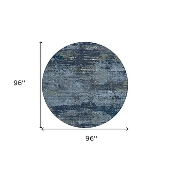 8' Blue And Navy Blue Round Abstract Washable Indoor Outdoor Area Rug