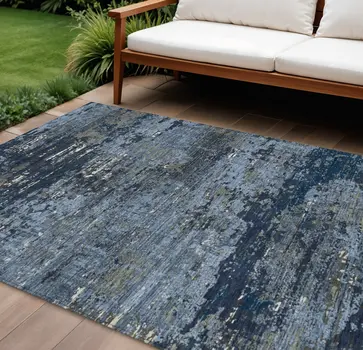 8' X 10' Blue And Navy Blue Abstract Washable Indoor Outdoor Area Rug