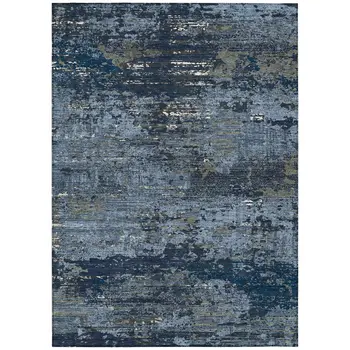 10' X 14' Blue And Navy Blue Abstract Washable Indoor Outdoor Area Rug