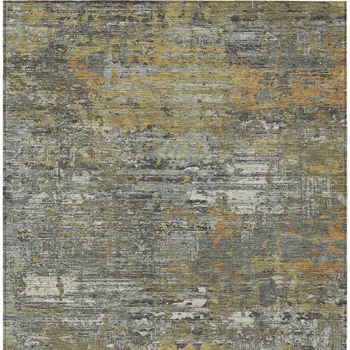 9' X 12' Gold And Taupe Abstract Washable Indoor Outdoor Area Rug