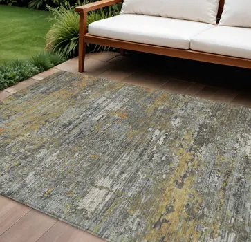9' X 12' Gold And Taupe Abstract Washable Indoor Outdoor Area Rug