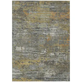 9' X 12' Gold And Taupe Abstract Washable Indoor Outdoor Area Rug