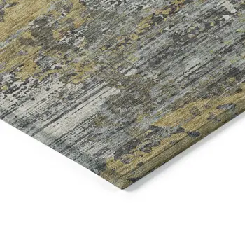 9' X 12' Gold And Taupe Abstract Washable Indoor Outdoor Area Rug