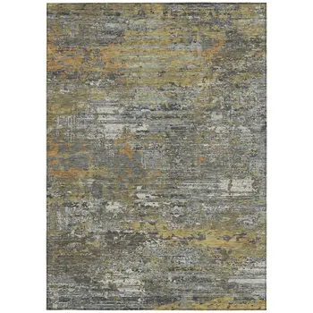 10' X 14' Gold And Taupe Abstract Washable Indoor Outdoor Area Rug
