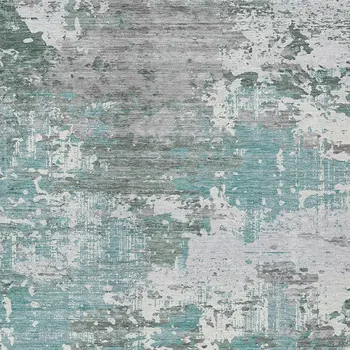 5' X 8' Blue And Teal Blue Abstract Washable Indoor Outdoor Area Rug