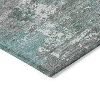8' Blue And Teal Blue Round Abstract Washable Indoor Outdoor Area Rug
