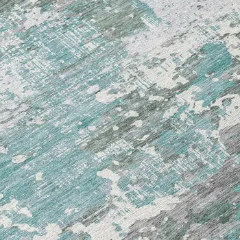 8' Blue And Teal Blue Round Abstract Washable Indoor Outdoor Area Rug