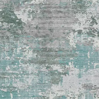 9' X 12' Blue And Teal Blue Abstract Washable Indoor Outdoor Area Rug