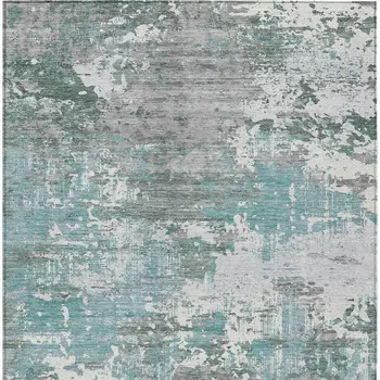 10' X 14' Blue And Teal Blue Abstract Washable Indoor Outdoor Area Rug