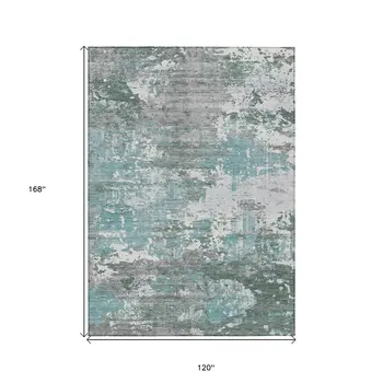 10' X 14' Blue And Teal Blue Abstract Washable Indoor Outdoor Area Rug