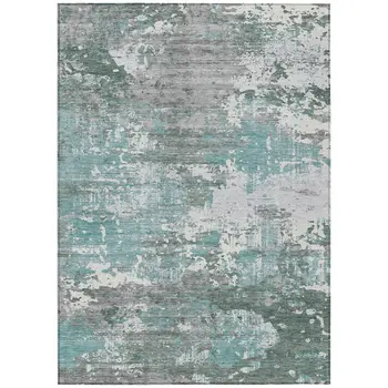 10' X 14' Blue And Teal Blue Abstract Washable Indoor Outdoor Area Rug