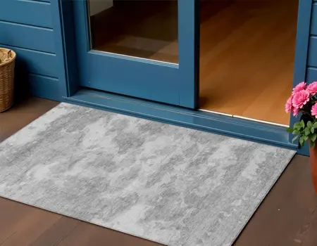 3' X 5' Silver And Gray Abstract Washable Indoor Outdoor Area Rug