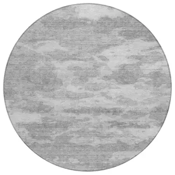 8' Silver And Gray Round Abstract Washable Indoor Outdoor Area Rug