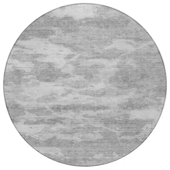 8' Silver And Gray Round Abstract Washable Indoor Outdoor Area Rug