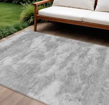 8' X 10' Silver And Gray Abstract Washable Indoor Outdoor Area Rug