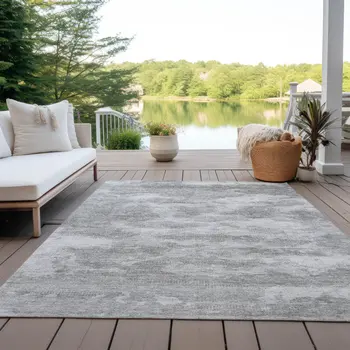 9' X 12' Silver And Gray Abstract Washable Indoor Outdoor Area Rug