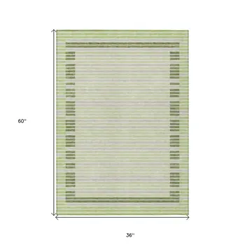 3' X 5' Artichoke Green And Mint Green Striped Washable Indoor Outdoor Area Rug