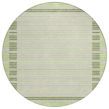 8' Artichoke Green And Mint Green Round Striped Washable Indoor Outdoor Area Rug