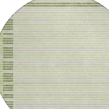 8' Artichoke Green And Mint Green Round Striped Washable Indoor Outdoor Area Rug