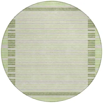 8' Artichoke Green And Mint Green Round Striped Washable Indoor Outdoor Area Rug