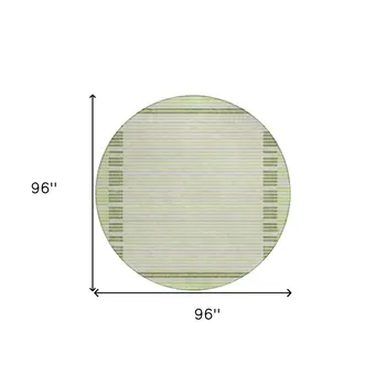 8' Artichoke Green And Mint Green Round Striped Washable Indoor Outdoor Area Rug