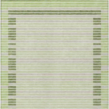 8' X 10' Artichoke Green And Mint Green Striped Washable Indoor Outdoor Area Rug