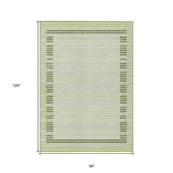 8' X 10' Artichoke Green And Mint Green Striped Washable Indoor Outdoor Area Rug