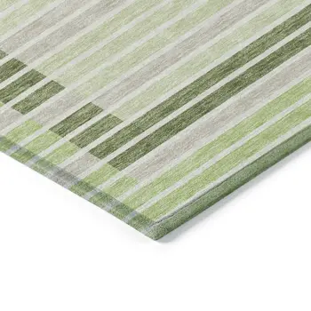 8' X 10' Artichoke Green And Mint Green Striped Washable Indoor Outdoor Area Rug