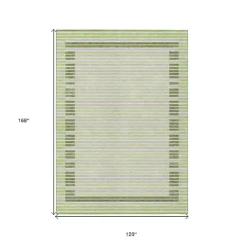 10' X 14' Artichoke Green And Mint Green Striped Washable Indoor Outdoor Area Rug
