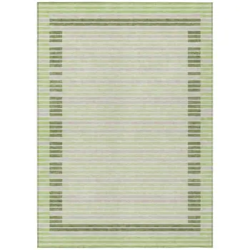 10' X 14' Artichoke Green And Mint Green Striped Washable Indoor Outdoor Area Rug