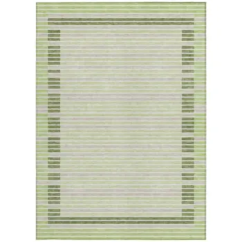 10' X 14' Artichoke Green And Mint Green Striped Washable Indoor Outdoor Area Rug