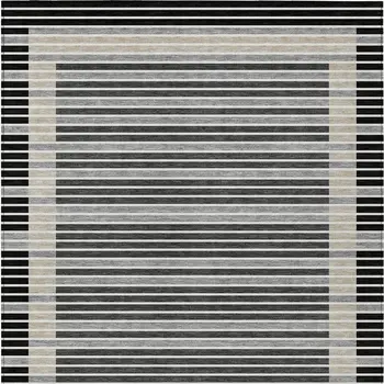 3' X 5' Black And Beige Striped Washable Indoor Outdoor Area Rug