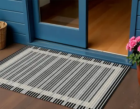3' X 5' Black And Beige Striped Washable Indoor Outdoor Area Rug