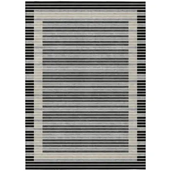 3' X 5' Black And Beige Striped Washable Indoor Outdoor Area Rug