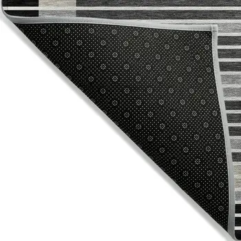 3' X 5' Black And Beige Striped Washable Indoor Outdoor Area Rug
