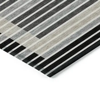 3' X 5' Black And Beige Striped Washable Indoor Outdoor Area Rug