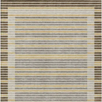 9' X 12' Brown And Ivory Striped Washable Indoor Outdoor Area Rug