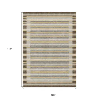 9' X 12' Brown And Ivory Striped Washable Indoor Outdoor Area Rug