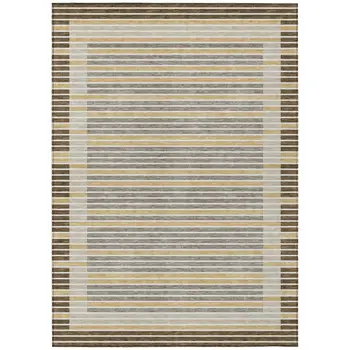 9' X 12' Brown And Ivory Striped Washable Indoor Outdoor Area Rug