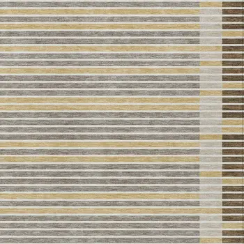 9' X 12' Brown And Ivory Striped Washable Indoor Outdoor Area Rug