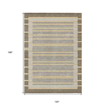 10' X 14' Brown And Ivory Striped Washable Indoor Outdoor Area Rug