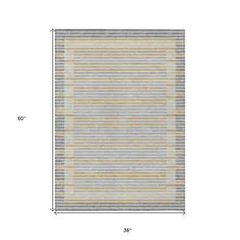 3' X 5' Gray And Silver Striped Washable Indoor Outdoor Area Rug