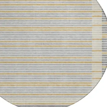 8' Gray And Silver Round Striped Washable Indoor Outdoor Area Rug