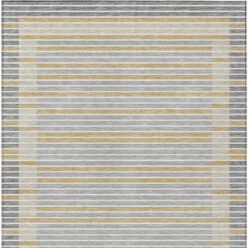 8' X 10' Gray And Silver Striped Washable Indoor Outdoor Area Rug