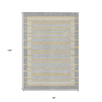 8' X 10' Gray And Silver Striped Washable Indoor Outdoor Area Rug