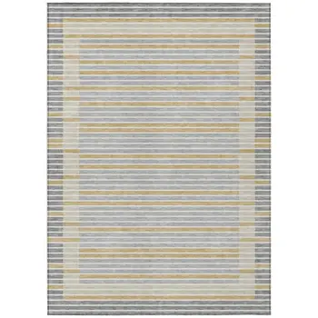 8' X 10' Gray And Silver Striped Washable Indoor Outdoor Area Rug