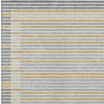 10' X 14' Gray And Silver Striped Washable Indoor Outdoor Area Rug