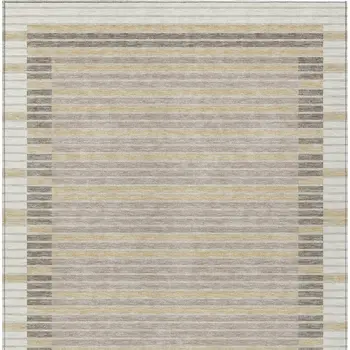 3' X 5' Ivory And Beige Striped Washable Indoor Outdoor Area Rug