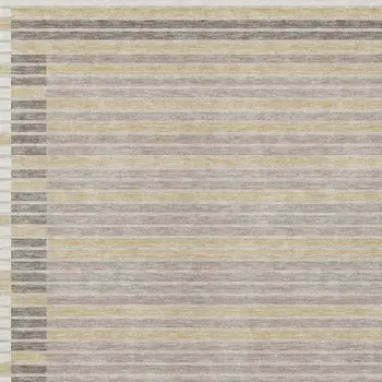 3' X 5' Ivory And Beige Striped Washable Indoor Outdoor Area Rug