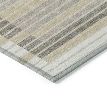 5' X 8' Ivory And Beige Striped Washable Indoor Outdoor Area Rug